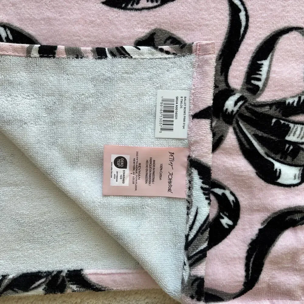 3pc Betsey Johnson BALLET BOWS Towel Set 2 Bath 1 Hand Pink & Black NEW